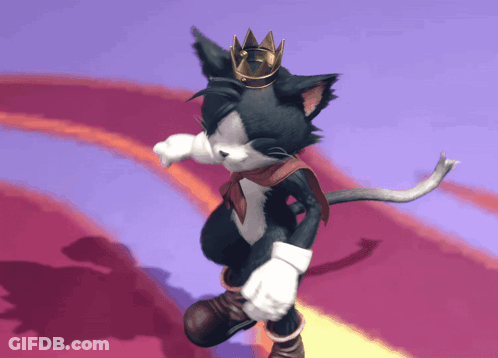 A Black And White Cat Wearing A Crown And Scarf GIF