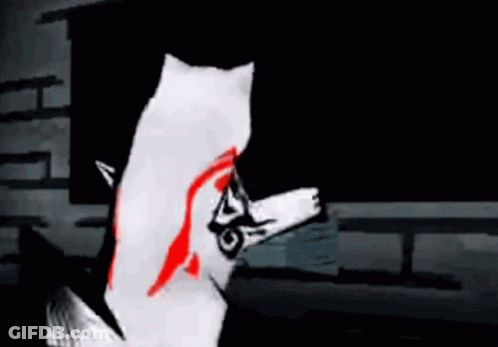 A Black And White Cat With Blood On Its Face Is Dancing In Front Of A Blackboard . GIF
