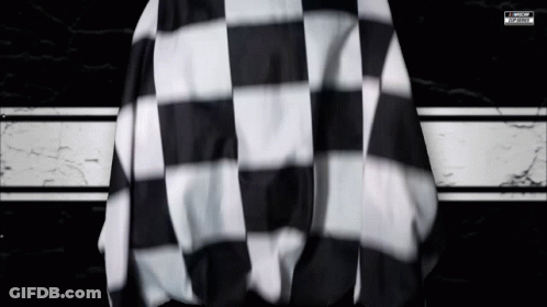 A Black And White Checkered Flag With A Nascar Logo On The Bottom GIF