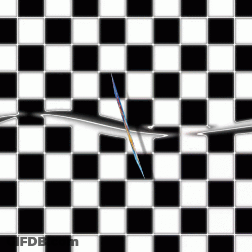 A Black And White Checkered Pattern With A Rainbow Colored Arrow In The Middle GIF