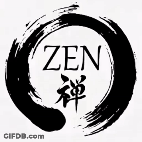 A Black And White Circle With The Word Zen In The Center GIF