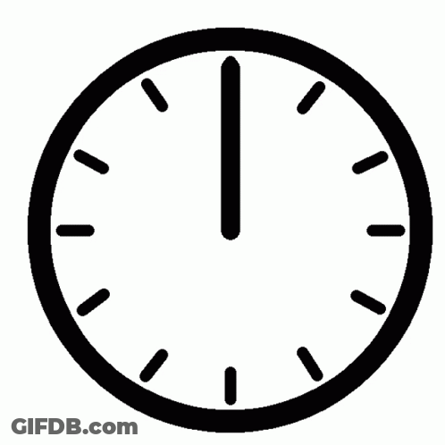 A Black And White Clock On A White Background Shows That It Is Almost 5:00 GIF