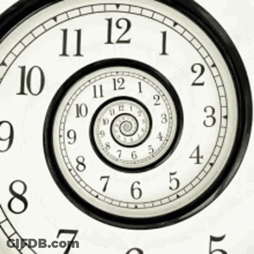 A Black And White Clock With A Spiral In The Center GIF
