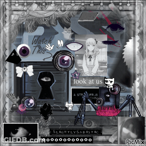 A Black And White Collage With The Words " Look At Us " GIF