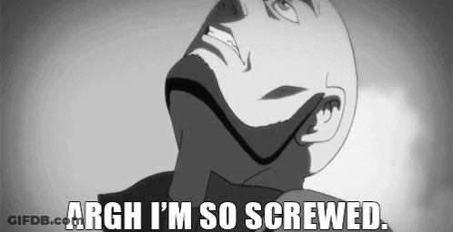 A Black And White Drawing Of A Bald Man With The Words Argh I 'M So Screwed GIF