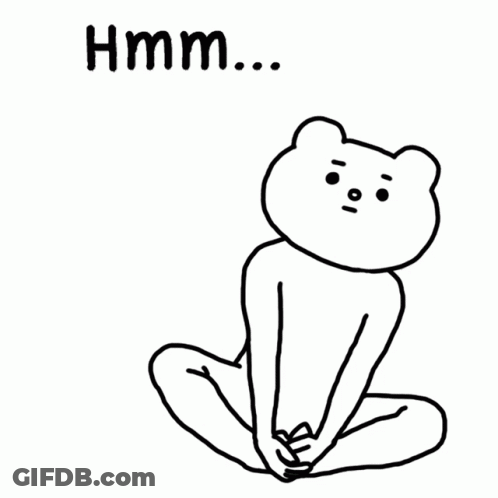 A Black And White Drawing Of A Bear With The Words " Hmm " Written Below It GIF