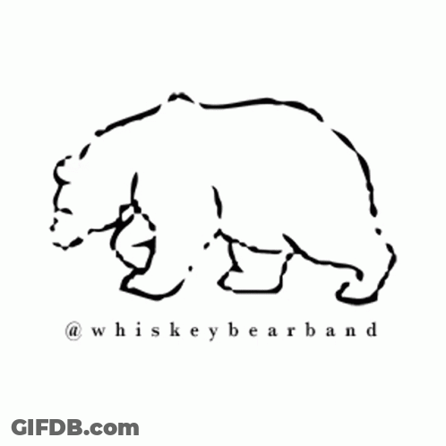 A Black And White Drawing Of A Bear With Whiskey Bearband Written Below It GIF