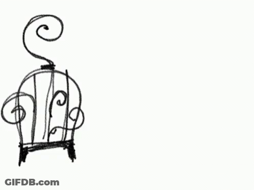 A Black And White Drawing Of A Bird Flying Away From A Cage GIF