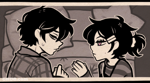 A Black And White Drawing Of A Boy And Girl GIF