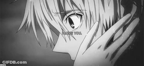 A Black And White Drawing Of A Boy Covering His Face With His Hand And The Words `` I Love You '' . GIF