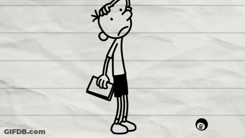 A Black And White Drawing Of A Boy Hanging Upside Down Surrounded By Pool Balls On A Piece Of Paper . GIF