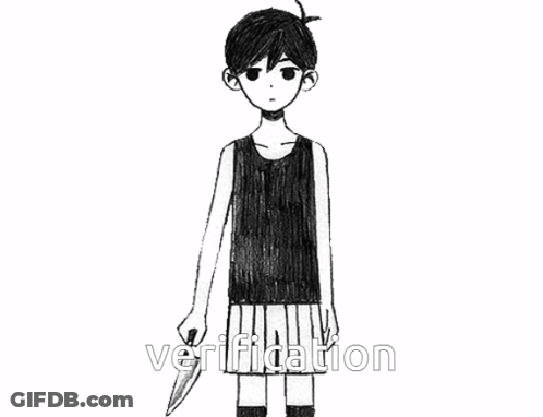 A Black And White Drawing Of A Boy Holding A Knife And The Words `` Verification '' . GIF