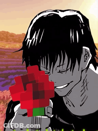A Black And White Drawing Of A Boy Holding A Red Rose GIF