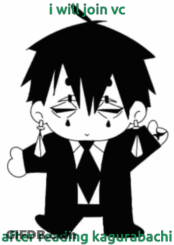A Black And White Drawing Of A Boy In A Suit With The Words I Will Join Vc After Reading Kagurabachi GIF