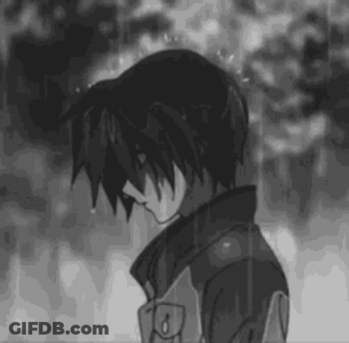 A Black And White Drawing Of A Boy In The Rain . GIF