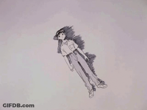 A Black And White Drawing Of A Boy Laying On His Back GIF