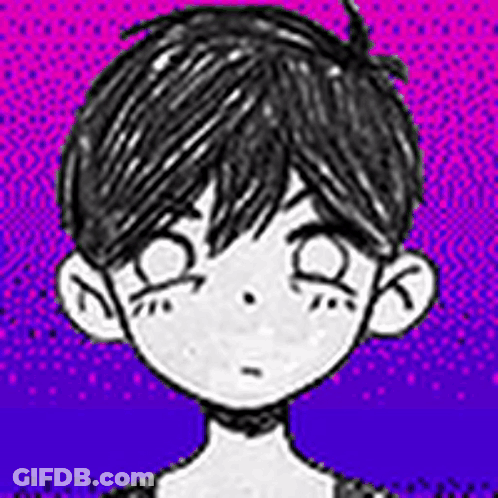 A Black And White Drawing Of A Boy 'S Face With A Purple Background . GIF