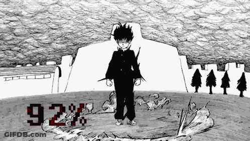 A Black And White Drawing Of A Boy Standing In Front Of A Building With The Number 932 On It GIF