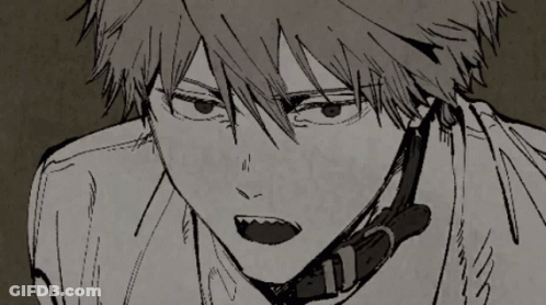 A Black And White Drawing Of A Boy With A Collar Around His Neck GIF