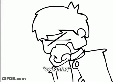 A Black And White Drawing Of A Boy With A Crown On His Head Is Coughing . GIF