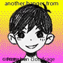 A Black And White Drawing Of A Boy With A Ponytail On His Head . GIF