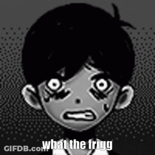 A Black And White Drawing Of A Boy With Big Eyes And The Words What The Frigg . GIF