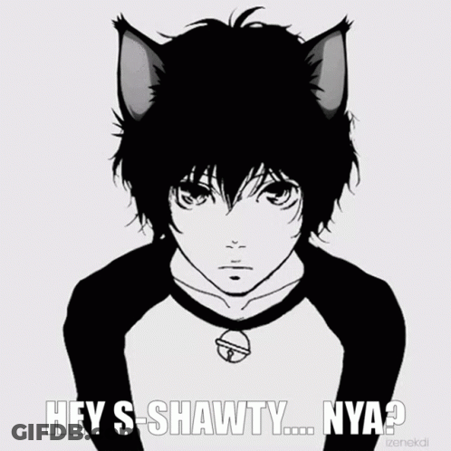 A Black And White Drawing Of A Boy With Cat Ears And The Words Hey S-Shawty Nya GIF