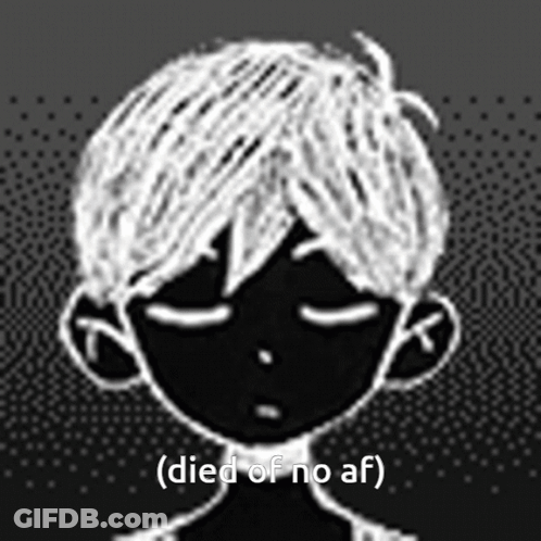 A Black And White Drawing Of A Boy With Closed Eyes And The Words `` Died Of No Af '' . GIF