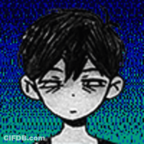 A Black And White Drawing Of A Boy With His Eyes Closed And A Blue Background . GIF