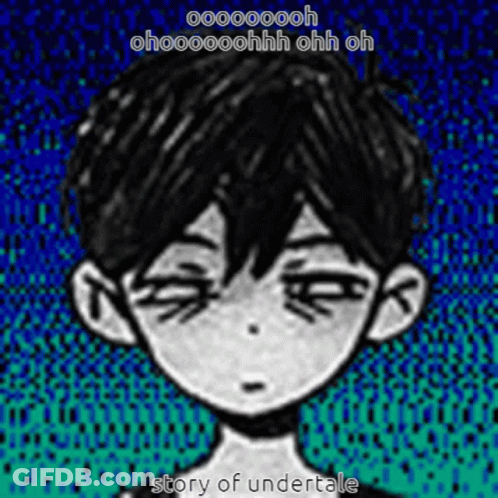 A Black And White Drawing Of A Boy With His Eyes Closed And A Blue Background . GIF