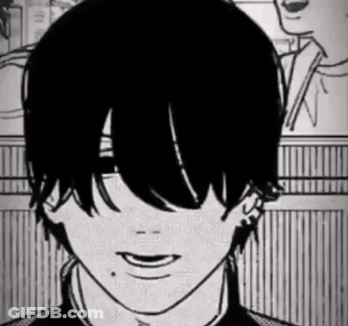 A Black And White Drawing Of A Boy With Long Hair And A Smile On His Face . GIF