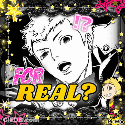 A Black And White Drawing Of A Boy With The Words " For Real " On It GIF