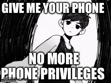 A Black And White Drawing Of A Boy With The Words `` Give Me Your Phone No More Phone Privileges '' GIF