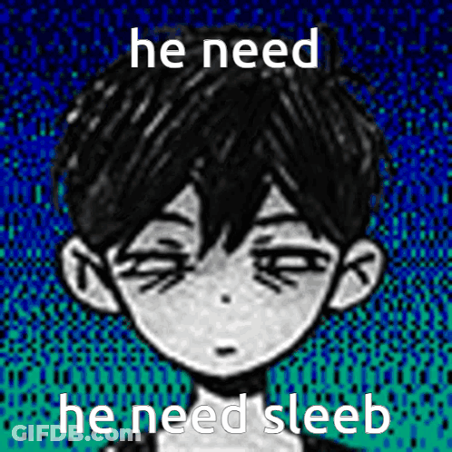 A Black And White Drawing Of A Boy With The Words He Need He Need Sleeb On The Bottom GIF