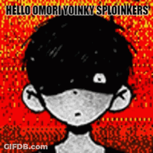 A Black And White Drawing Of A Boy With The Words Hello Omori Yoinky Sploinkers Written On It GIF