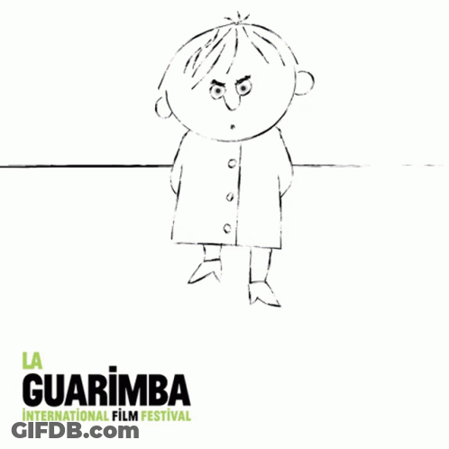 A Black And White Drawing Of A Boy With The Words La Guarimba International Film Festival On The Bottom GIF