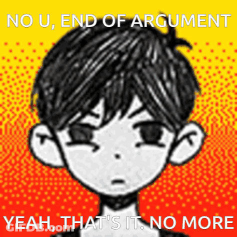 A Black And White Drawing Of A Boy With The Words " No U End Of Argument Yeah That 'S It No More " GIF