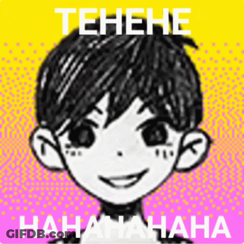 A Black And White Drawing Of A Boy With The Words Tehene Hahahaha Written On The Bottom GIF