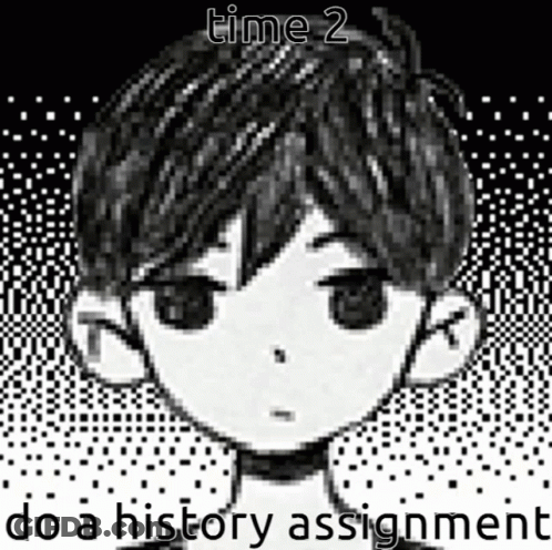 A Black And White Drawing Of A Boy With The Words Time 2 Do A History Assignment Below It GIF