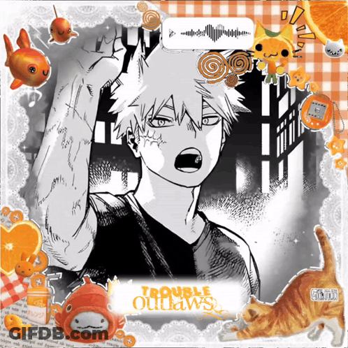 A Black And White Drawing Of A Boy With The Words Trouble Outlaws On The Bottom GIF