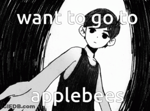 A Black And White Drawing Of A Boy With The Words " Want To Go To Applebees " GIF