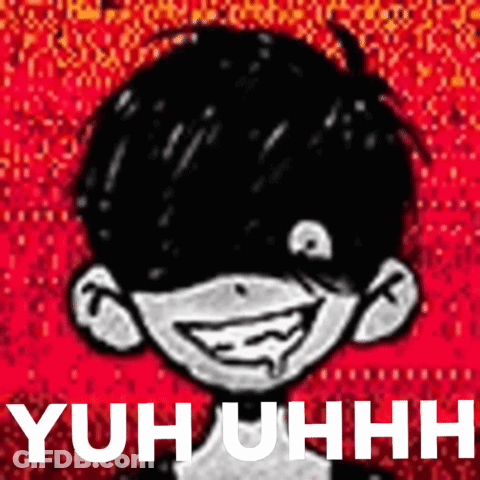 A Black And White Drawing Of A Boy With The Words Yuh Uhhh Written In White GIF