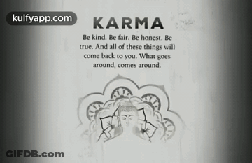 A Black And White Drawing Of A Buddha With The Words Karma Below It GIF