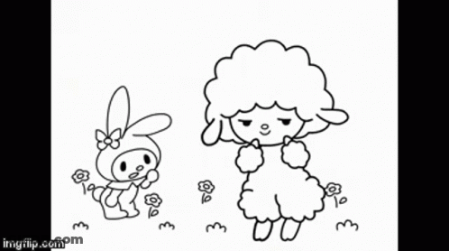 A Black And White Drawing Of A Bunny And A Sheep With The Words Beep Written Above Them GIF