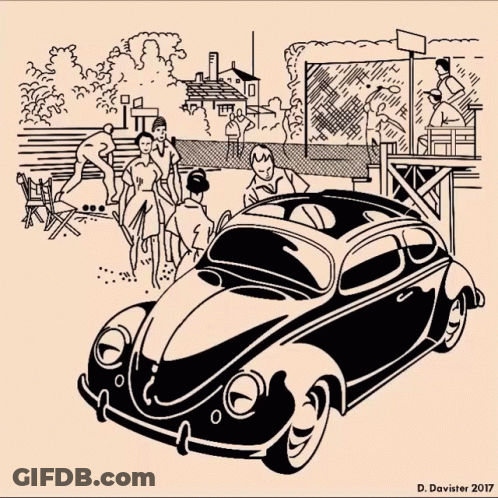 A Black And White Drawing Of A Car By D. Davister GIF