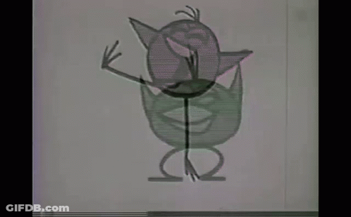 A Black And White Drawing Of A Cartoon Bird With Long Legs And A Smiling Face . GIF