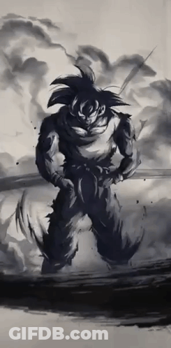 A Black And White Drawing Of A Cartoon Character Called Goku GIF