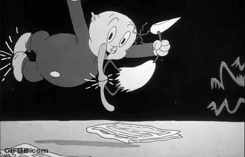 A Black And White Drawing Of A Cartoon Character Holding A Brush And A Piece Of Paper That Says Big Doo GIF