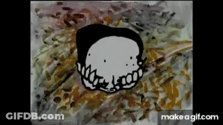 A Black And White Drawing Of A Cartoon Character 'S Face With A Very Large Mouth And Teeth . GIF