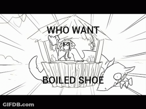 A Black And White Drawing Of A Cartoon Character Sitting In A Hut . GIF